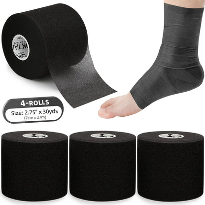 Pre Wrap Tape 4-Rolls Athletic Foam Underwrap for Sports - Protect Ankles Wrists Hands Knees, 2.75 Inch x 30 Yards Each Roll, OK TAPE Sports Underwrap