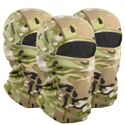 3 Pack Men's Balaclava Face Mask Windproof Moisture-Wicking Breathable Polyester Ski Hood for Outdoor Sports Cycling Fishing Hiking Hunting – Camouflage & Solid Colors All-Season Headwear