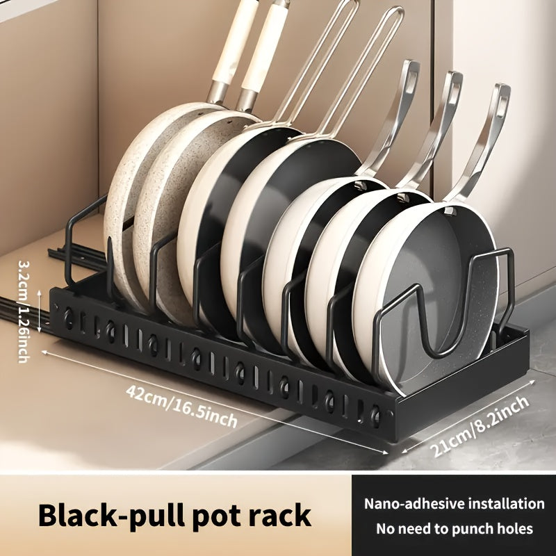 Pull Out Pot & Pan Organizer Rack for Under Cabinet – Slide Out Lid Holder with 8 Adjustable Compartments, Drill-Free Install, Kitchen Cabinet Cookware & Baking Sheet Organizer – 1pc or 2pcs
