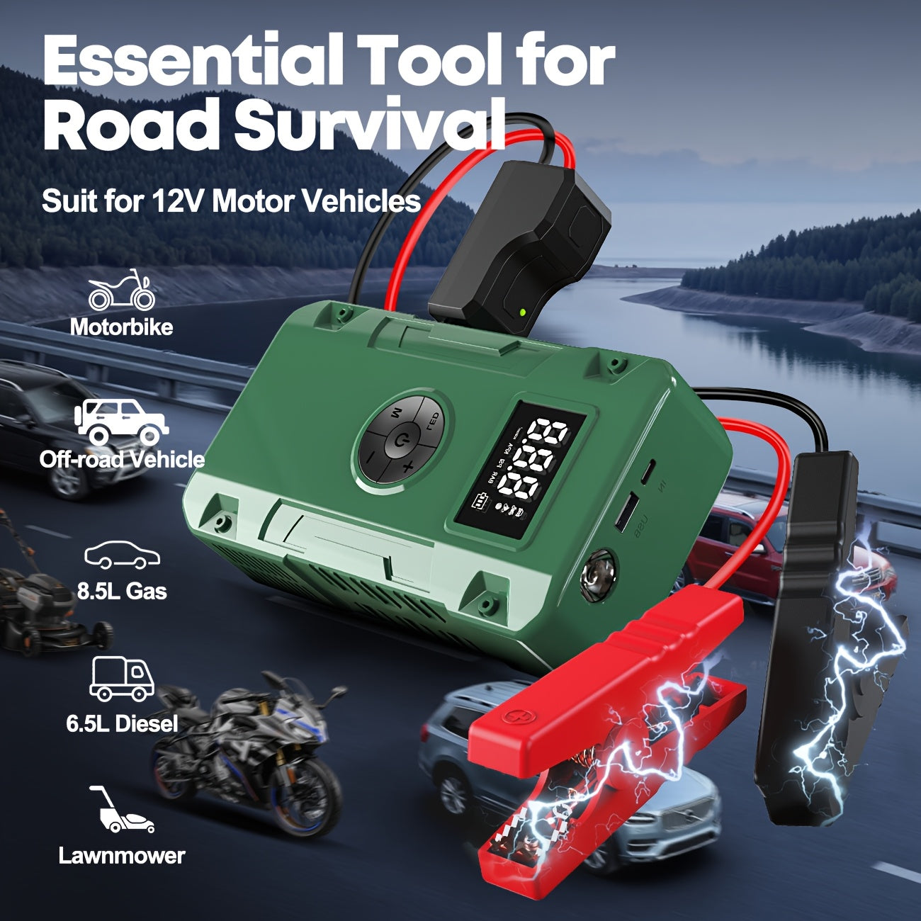 Car Jump Starter 10000A 7-in-1 with 150PSI Air Pump – Portable Battery Booster for Gas & Diesel Engines, High-Pressure Pump, Vehicle Emergency Kit, Power Bank