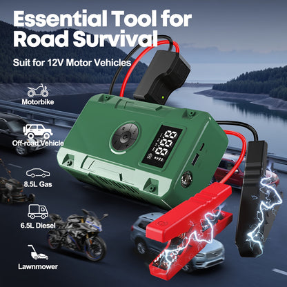 Car Jump Starter 10000A 7-in-1 with 150PSI Air Pump – Portable Battery Booster for Gas & Diesel Engines, High-Pressure Pump, Vehicle Emergency Kit, Power Bank
