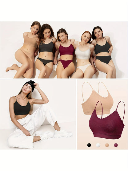 4 Pack Women's Wireless Bralettes with Removable Padding – Soft Breathable Seamless Bra Set for Yoga Lounge Sleep & Everyday Wear, Sizes S-XL in Multiple Colors