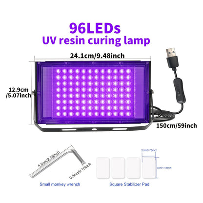 UV LED Resin Curing Lamp 96 or 144 LEDs High Power USB Plug & Play for Jewelry Making Epoxy Resin Hardening Mold Curing Resin Art Dark Violet