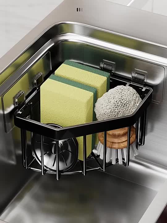 Stainless Steel Kitchen Sink Organizer – Hanging Faucet Drain Rack, Space-Saving Sponge Holder for Sponge, Brush, Towel & Scrubbers, Rust-Resistant, Kitchen & Bathroom Counter Organizer