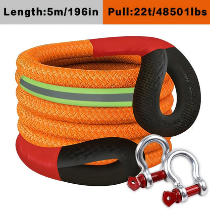 Kinetic Recovery Rope 22 Ton 48501 lbs – Heavy Duty Nylon Tow Rope with Bow Shackles & Storage Bag for Truck SUV UTV ATV Off-Road Emergency Rescue