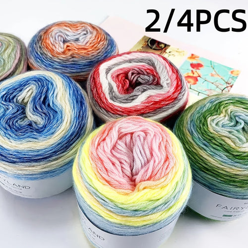 Colorful Yarn Thread & Weaving Accessories Kit 2/4pcs Cotton Acrylic Wool Blend with C-Type Buckle Weaving Needle Bow Twist Needle DIY Knitting Crochet Sweater Scarf Beginner Craft Set