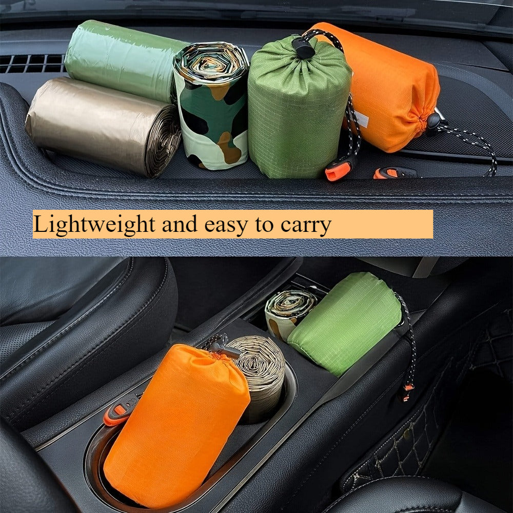 Emergency Mylar Sleeping Bag 4-Piece Kit – 2 Thermal Survival Sleeping Bags + 2 Whistles, Lightweight Portable Shelter for Camping, Hiking, Backpacking, Outdoor Survival & Emergencies