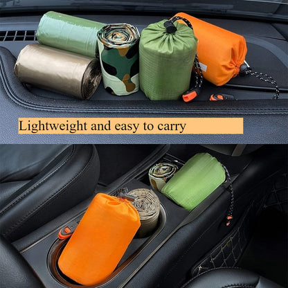 Emergency Mylar Sleeping Bag 4-Piece Kit – 2 Thermal Survival Sleeping Bags + 2 Whistles, Lightweight Portable Shelter for Camping, Hiking, Backpacking, Outdoor Survival & Emergencies
