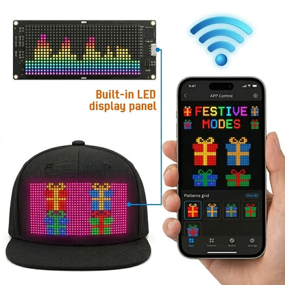 Programmable LED Hat APP Controlled Scrolling Text Animation Light Up Cap Unisex Adjustable Smart LED Baseball Cap for Party Wedding Valentine's Day Carnival Festival Men Women