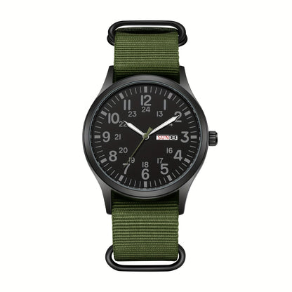 Men's Outdoor Sports Quartz Watch with Nylon Strap – Luminous Dial 24-Hour Military Scale Calendar Function, Lightweight Alloy Case, Multiple Colors Available, Casual Business Adventure Gift Watch for Men