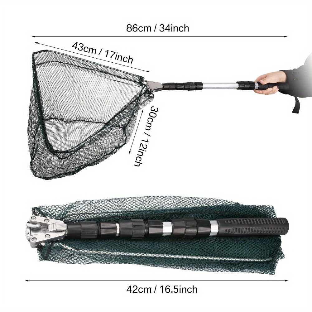 Foldable Telescoping Fishing Landing Net with Aluminum Alloy Frame – Extendable Handle 21.7–75 Inch for Bass, Trout & Fly Fishing, Professional Portable Collapsible Fish Net