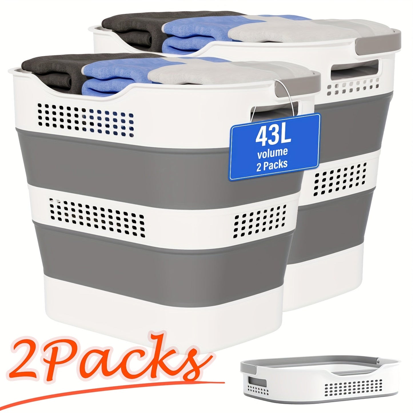 Collapsible Laundry Basket 43L Foldable Pop-Up Hamper with Handles – Durable Plastic Space-Saving Storage Container & Organizer for Laundry Room, Bedroom, Dorm & Small Spaces
