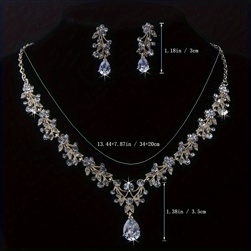 Bridal Rhinestone Necklace & Earring Set for Bride – Silver & Gold Plated Zinc Alloy with Glass Inlay, Elegant Wedding Jewelry for Brides, Bridesmaids, Banquets & Formal Parties