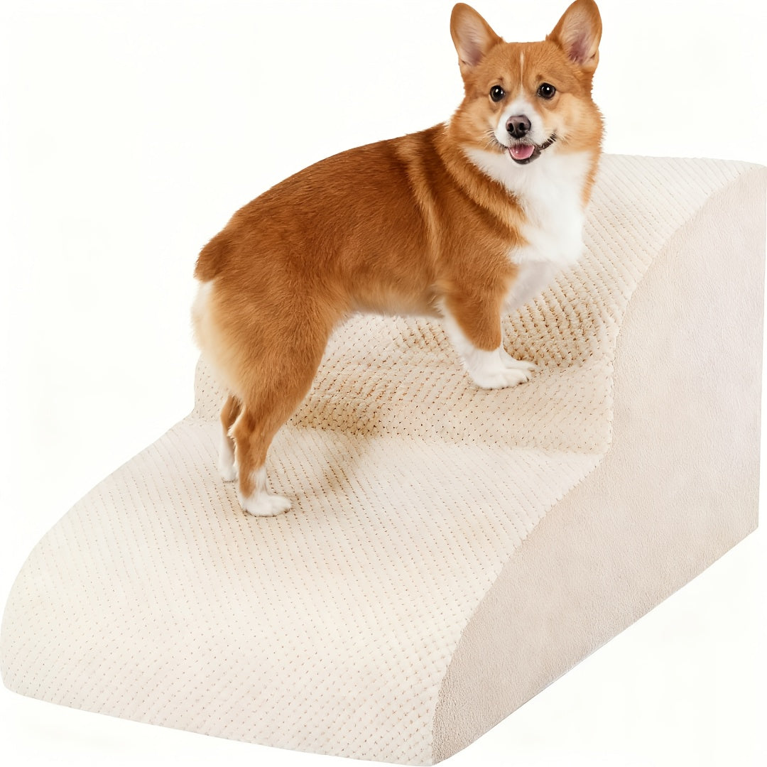 NIUBYA Extra Wide Dog Stairs for Small Dogs – High Density Foam Pet Steps, Non-Slip Bottom, Soft Cushioned Ramp for High Beds Couch Sofa, Ideal for Injured Elderly Dogs, Polypropylene, Compact