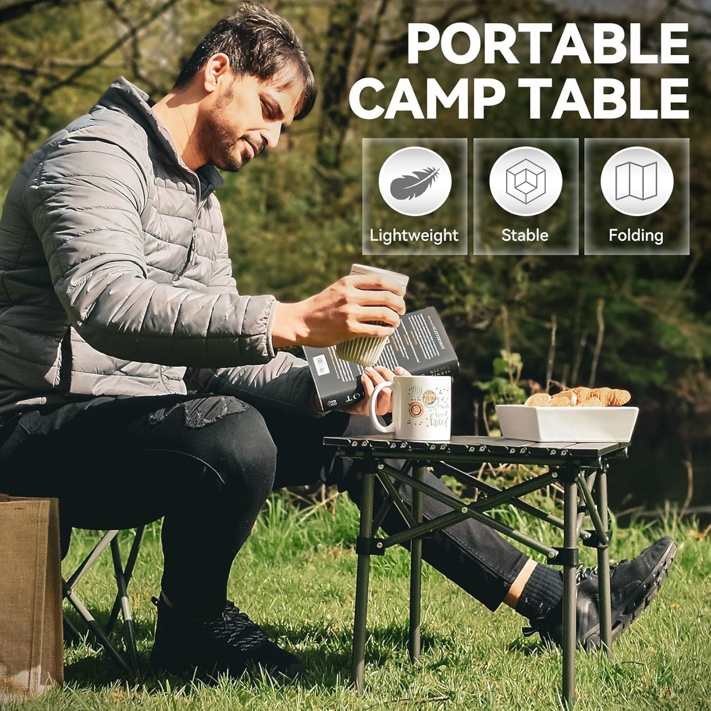 Portable Folding Camping Table Lightweight Collapsible Outdoor Table with Carry Bag Sturdy Legs Large Flat Surface for Picnic BBQ Beach Hiking Tailgating Compact Durable Design Size L and XL