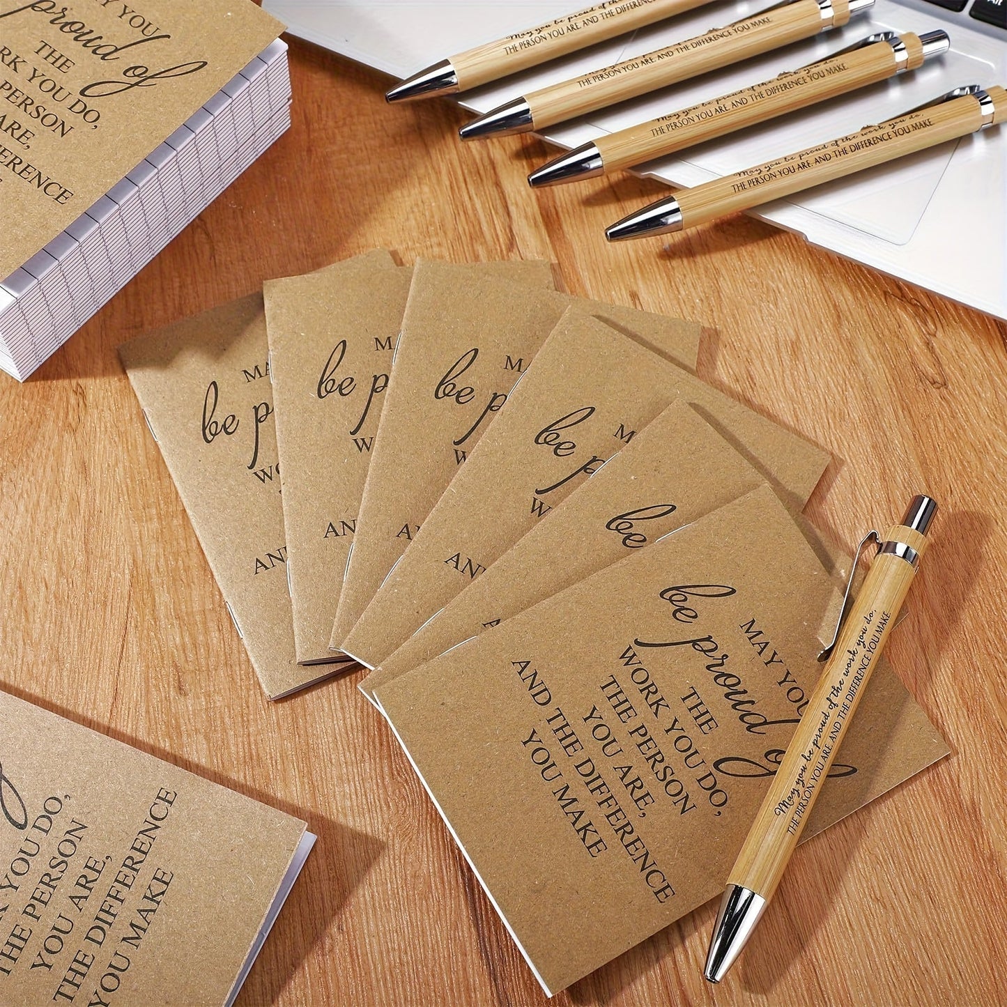 24-Piece Inspirational Gift Set Bamboo Retractable Pen Keychain Gratitude Notebook Gift Bag Bulk Appreciation Gifts for Employees Teachers Thanksgiving Christmas