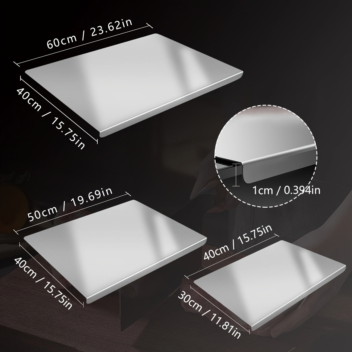 304 Stainless Steel Cutting Board – Rust-Proof Butcher Block Kitchen Prep Board, Easy to Clean, Available in 3 Sizes (15.75”×11.81”, 19.69”×15.75”, 23.62”×15.75”)