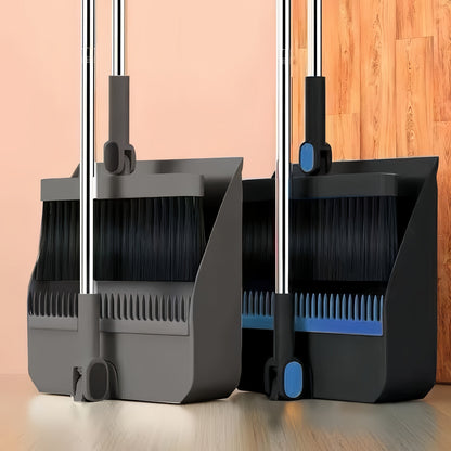 2-in-1 Broom and Dustpan Set Long Handle Foldable Non-Stick Hair Cleaning Hard Floor Sweeper Rotatable Combo for Home Living Room Bedroom Bathroom Outdoor
