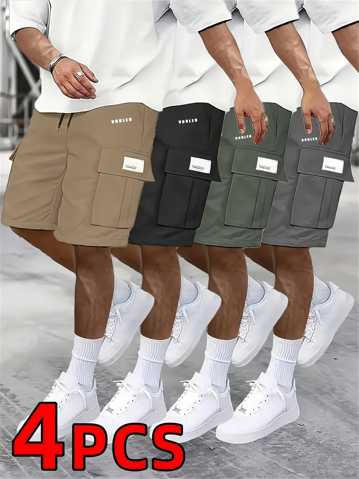 Men's Loose Fit Workwear Shorts 4-Pack – Casual Athletic Gym Basketball Outdoor Training Shorts with Large 5-Pocket Design, Multi-Color Set, Sizes S-XXXL