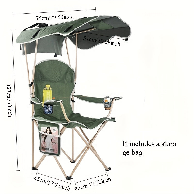 Portable Camping Chair with Canopy – Folding Chair with UV Sun Shade 600D Oxford Fabric Lightweight & Durable for Camping Beach Picnics Fishing & Sports, 4 Colors