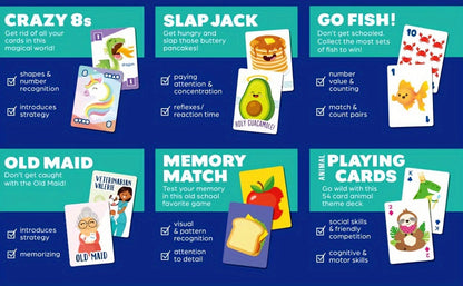 6-in-1 Kids Card Games Set with 6 Decks – Go Fish, Old Maid, Crazy Eights, Memory Match, Slap Jack & Animal Cards | Family Game Night for Ages 4+, Birthday & Christmas Gift, Stocking Stuffer