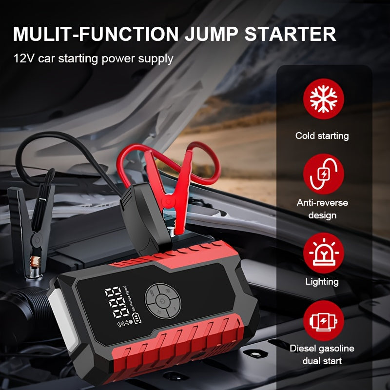 Portable Car Jump Starter 7-in-1 10000mAh 5000A Peak – 150PSI Digital Tire Inflator, LED Emergency Light & USB Charging for 12V Gas & Diesel Trucks SUVs Motorcycles – Holiday Gift for Men