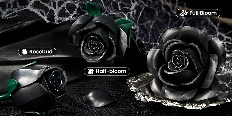 Gothic Black Rose 3D Building Brick Set 152 Pieces Artificial Flower Bouquet Display Model Kit Three Black Roses Unique Gift for Adults Teens Valentine Birthday Halloween Christmas