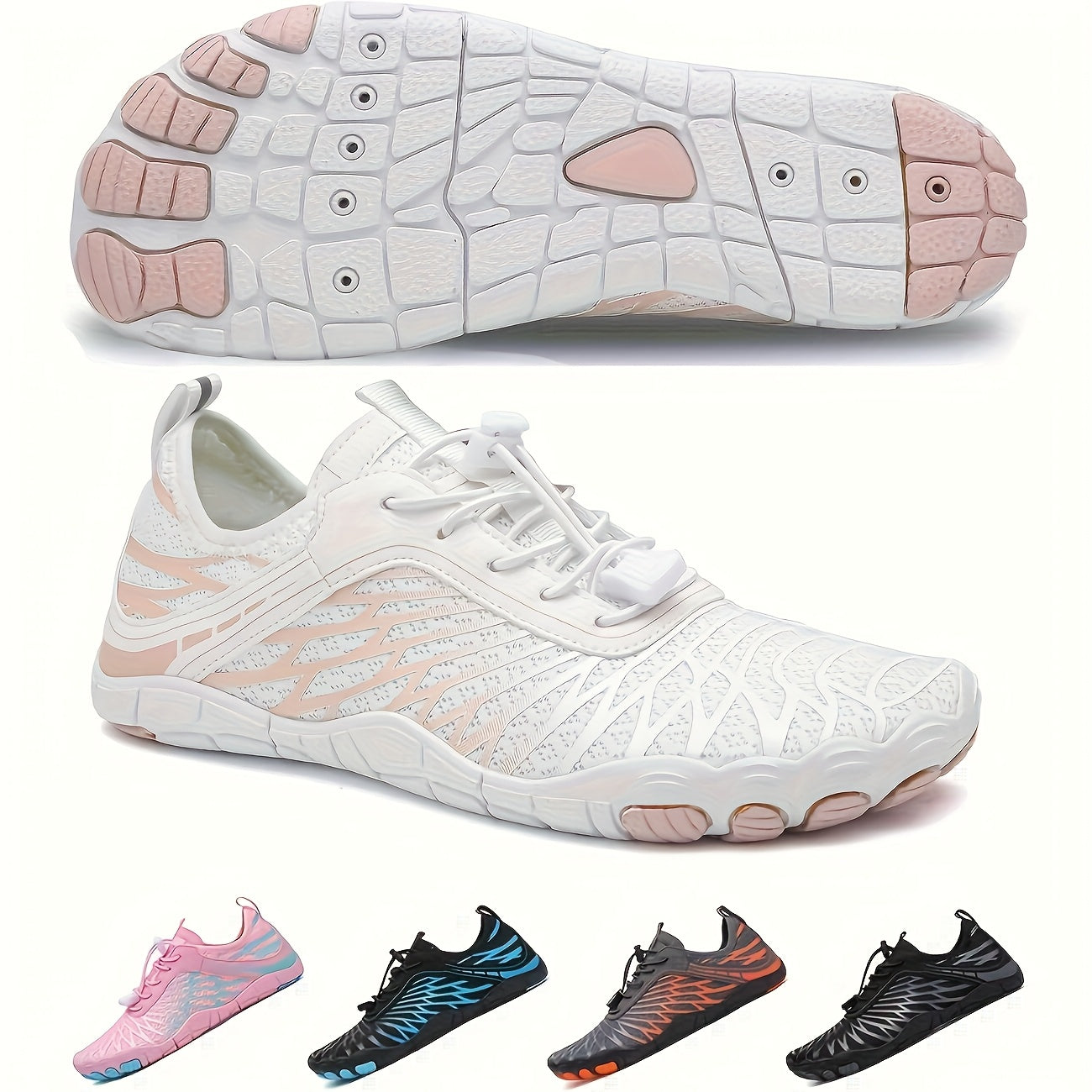 Barefoot Hiking Shoes for Women Wide Toe Box Non-Slip Trail Running Sneakers – Healthy Minimalist Footwear, Sizes US 6-11, White Black Pink