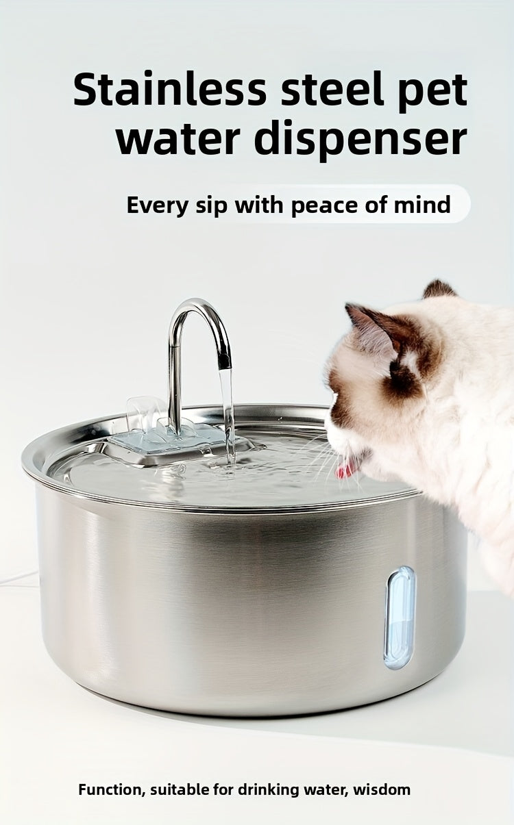 Stainless Steel Pet Water Fountain 236oz 7L Automatic Cat & Dog Water Dispenser with Replacement Filters USB Powered Water Level Window – FT007 Model