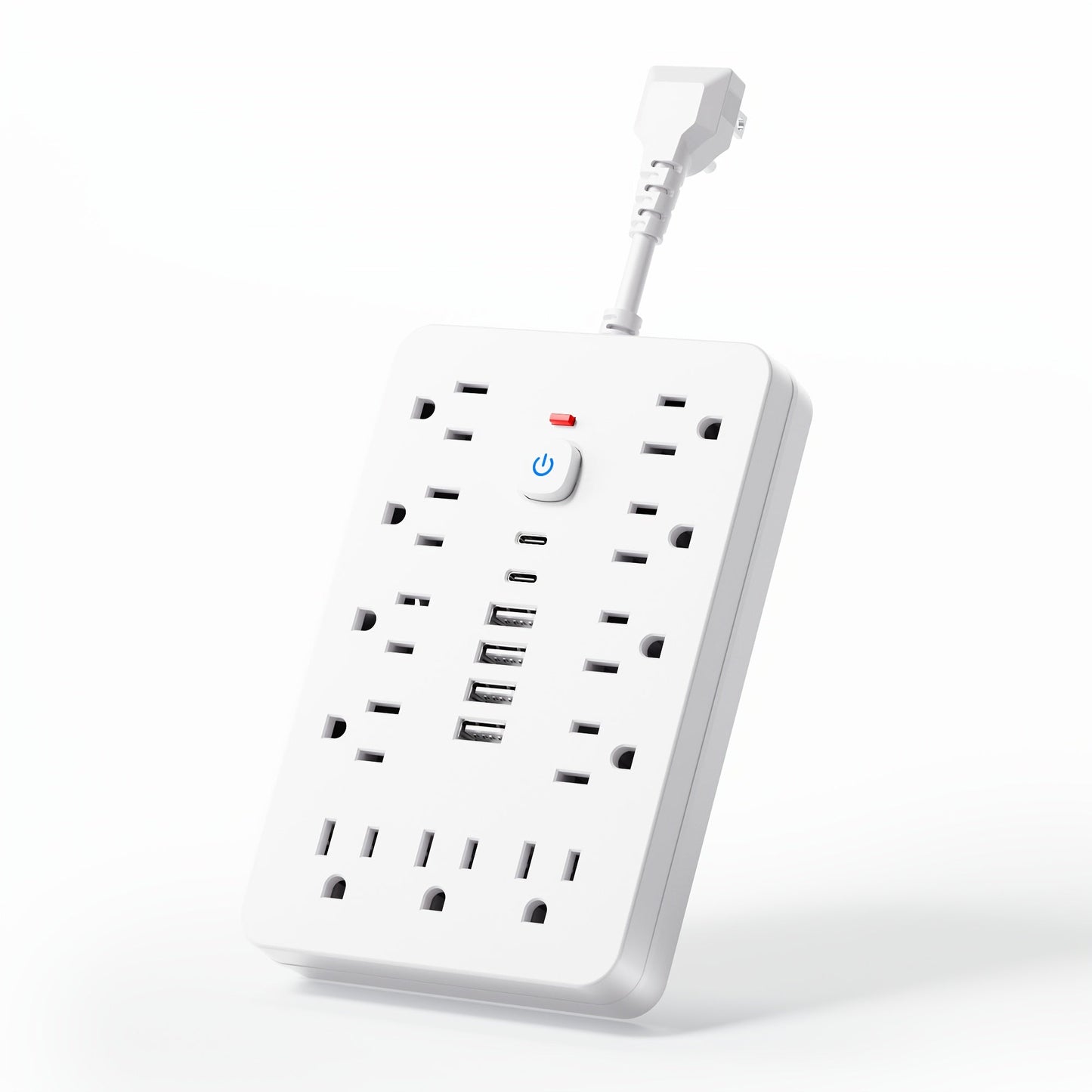 Surge Protector Power Strip 11 AC Outlets | 4 USB-A & 2 USB-C Ports, Overload Protection, Short/5FT/10FT Extension Cord – Multi-Outlet Power Socket for Home, Office, Desk & School – White & Black