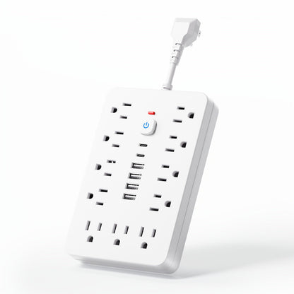 Surge Protector Power Strip 11 AC Outlets | 4 USB-A & 2 USB-C Ports, Overload Protection, Short/5FT/10FT Extension Cord – Multi-Outlet Power Socket for Home, Office, Desk & School – White & Black