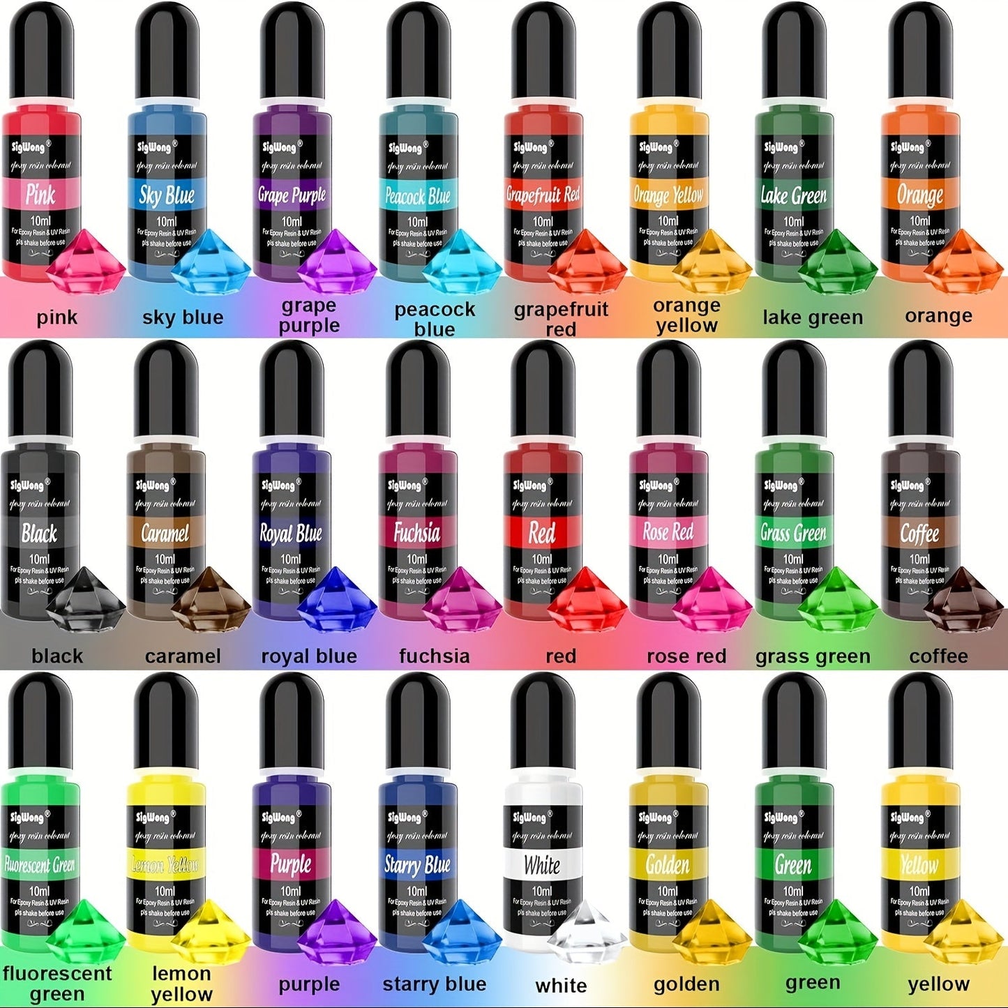 24 Color Liquid Epoxy Resin Colorant Set - Highly Concentrated Resin Dye for Jewelry Making, Resin Art, Painting and DIY Crafts, 0.35oz / 10ml Each, Complete Color Kit for Beginners and Artists