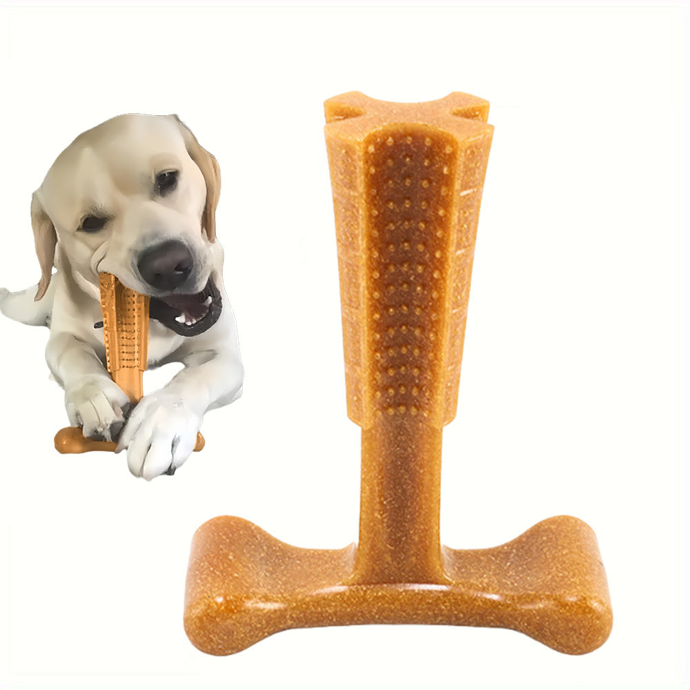 T-Shaped Dog Dental Chew Toy – Durable Non-Splintering Plastic Chew Toy with Textured Ridges & Ergonomic Grip for Aggressive Chewers, Teething Puppies & Adult Dogs, Teeth Cleaning Dog Toy