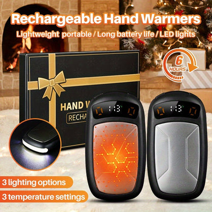 2 Pack Rechargeable Hand Warmers with COB Flashlight & Magnetic Base – 12Hr Heat, Portable Electric Pocket Warmer, Christmas Gift for Women Men Outdoor Winter