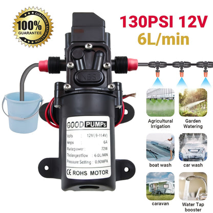 12V 130PSI Self-Priming Diaphragm Water Pump High Pressure Portable Electric Pump for Car Wash RV Camper Van Fish Tank Water Pressurization - 1/2/3 Pack ABS Durable