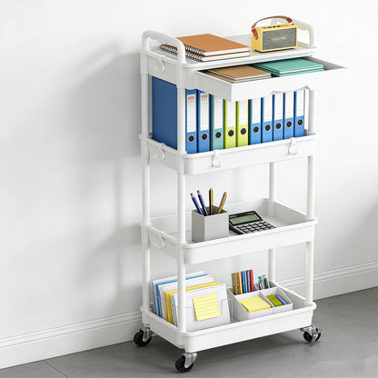 Rolling Storage Cart 3-Tier & 4-Tier with Drawer & Lockable Wheels Multifunctional Plastic Shelf Organizer for Kitchen Bathroom Living Room Office – 7 Colors