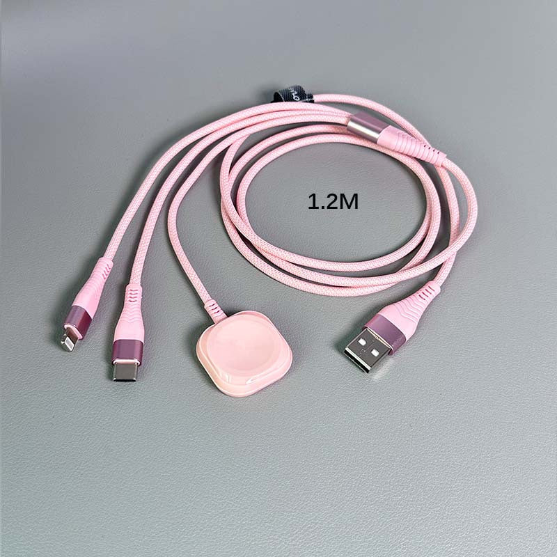 3 in 1 Charging Cable with iWatch Magnetic Charger – Nylon Braided USB-A to Lightning & Type-C Fast Charging Wire, 47 Inch, Compatible with iPhone, Apple Watch Series 1-10 & Android Phones