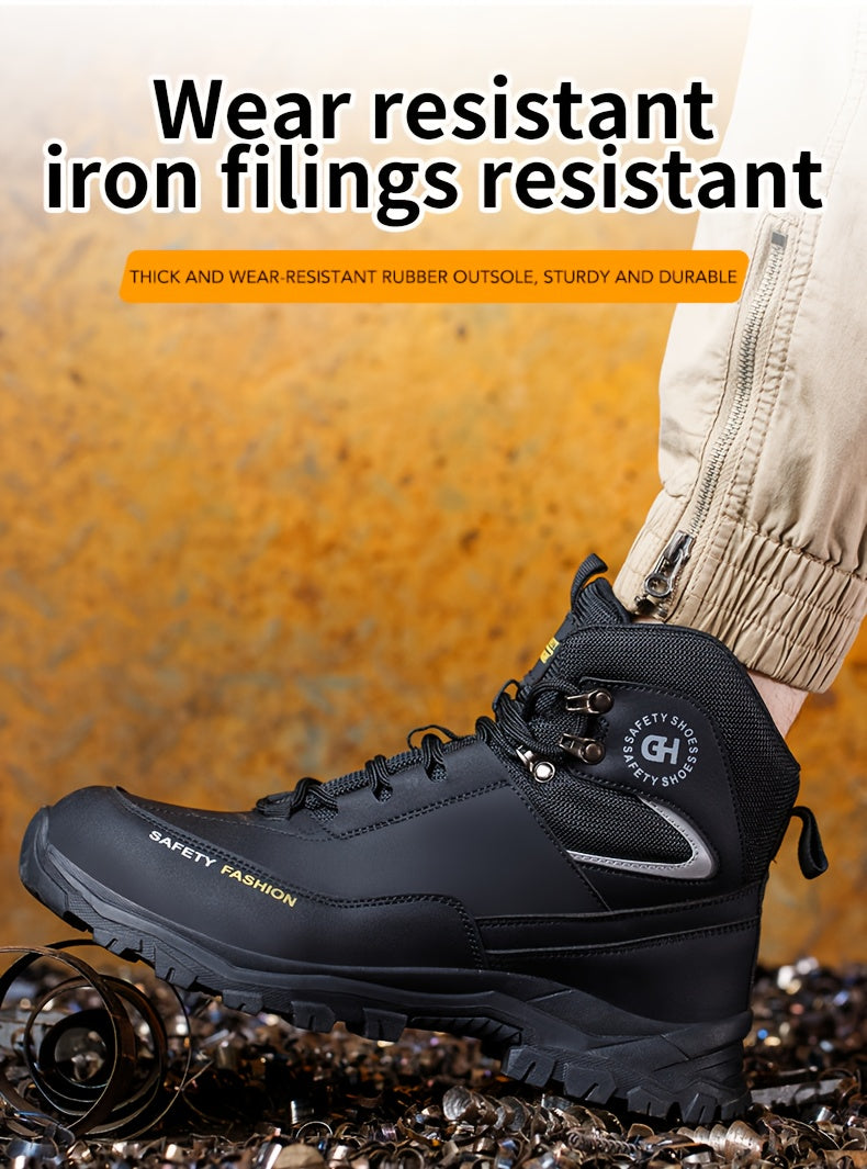 Steel Toe Work Boots for Men Heavy Duty All-Terrain Rubber Sole Cushioned Insole Arch Support Four-Season Construction Industrial Farm Outdoor Boots Black Army Green Sizes US 6-11