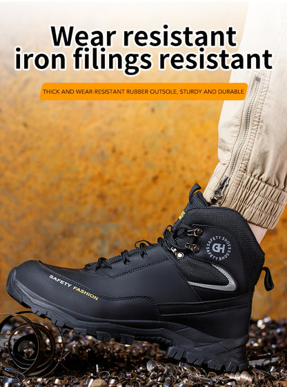 Steel Toe Work Boots for Men Heavy Duty All-Terrain Rubber Sole Cushioned Insole Arch Support Four-Season Construction Industrial Farm Outdoor Boots Black Army Green Sizes US 6-11