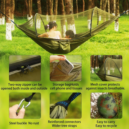 3-in-1 Double Camping Hammock with Mosquito Net and Sun Shade – Lightweight Portable Durable, Ideal for Camping Hiking Backpacking Picnicking Parks, 7 Color Options