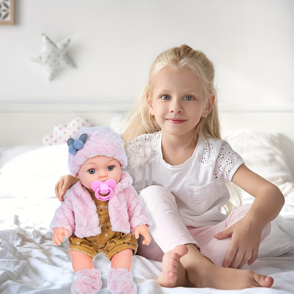 12 Inch Reborn Baby Doll with Pink Plush Clothes Set – Lifelike 30cm Soft Body Newborn Doll with Hat, Socks & Pacifier, Realistic Baby Doll Toy Gift for Girls, Kids & Collectors