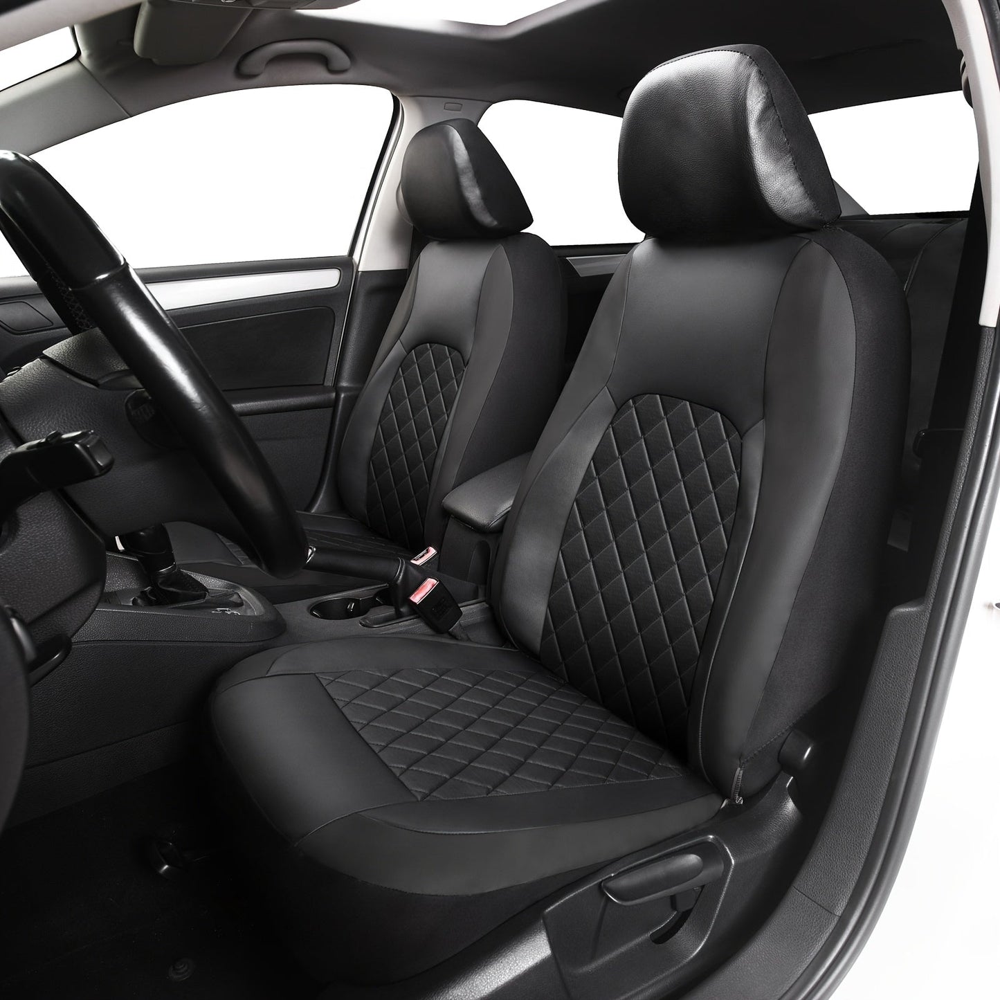 Universal Car Seat Covers Full Set Faux Leather – 5-Seat Front & Rear Bench for SUV, Truck, Jeep & BMW, Fits 40/60 & 50/50 Split, Headrest & Seatbelt Compatible, Scratch-Proof