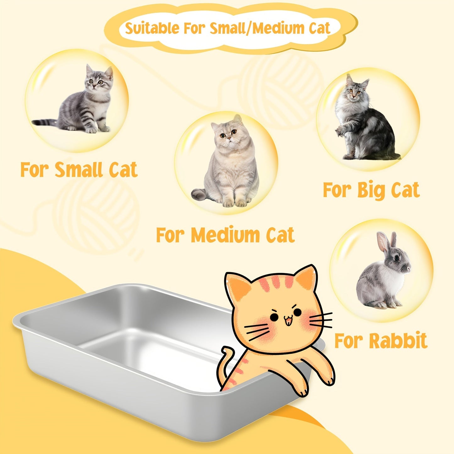 Stainless Steel Cat Litter Box High Sides Anti-Leakage Metal Litter Pan with Scoop Sifting Tray Rust-Proof Odor-Resistant Non-Stick Easy Clean Indoor Cat Toilet Medium Large Cats
