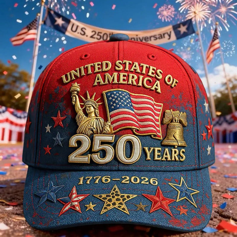 USA 250th Anniversary Patriotic 3D Print Baseball Cap – Statue of Liberty, Liberty Bell & Stars Design, Unisex Adjustable Sun Hat for July 4th, Outdoor Hiking & Commemorative Gift