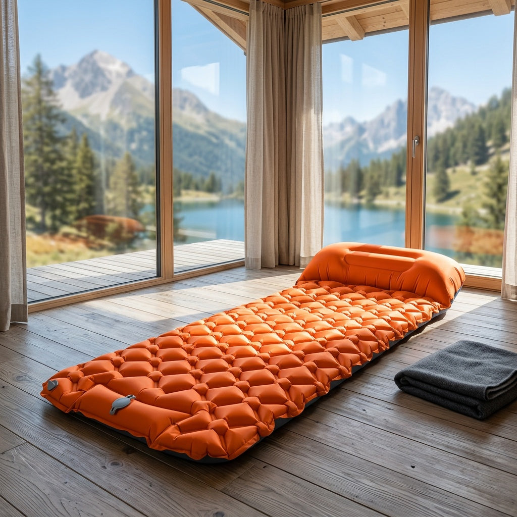 Inflatable Camping Sleeping Pad - Ultralight Mattress with Pillow & Built-In Foot Pump, Compact Portable Mat for Backpacking, Hiking, Car Travel, Beach & Tent Camping, Multiple Colors