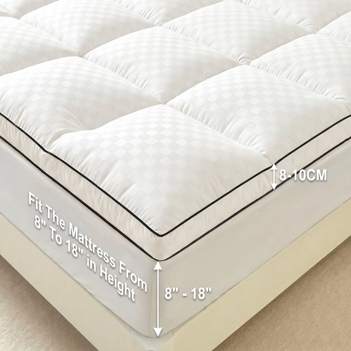 Quilted Pillow Top Mattress Topper 1000GSM Cooling - Fitted Mattress Cover Deep Pocket 8-21", Soft Mattress Protector for Twin Full Queen King Cal King