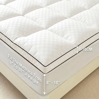 Quilted Pillow Top Mattress Topper 1000GSM Cooling - Fitted Mattress Cover Deep Pocket 8-21", Soft Mattress Protector for Twin Full Queen King Cal King