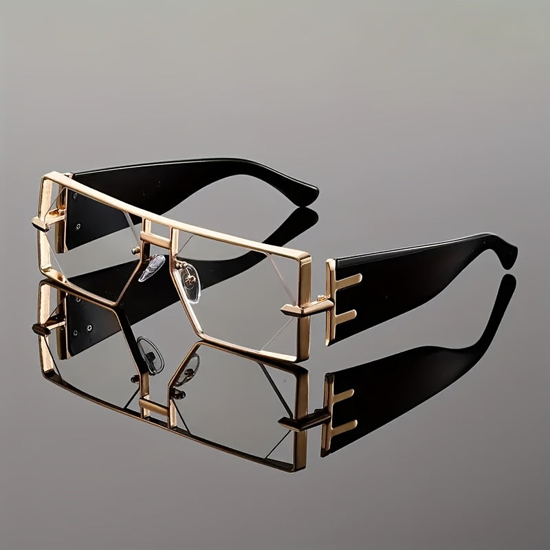Oversized Hollow Square Sunglasses for Women & Men – UV Protection Metal Frame, PC Lens, Trendy Exaggerated Style, Beach Vacation & Summer Fashion Eyewear with Protective Case