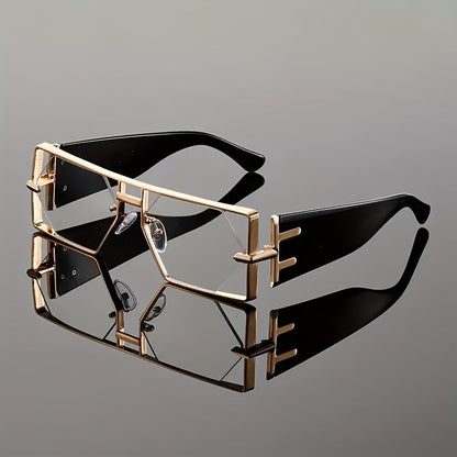 Oversized Hollow Square Sunglasses for Women & Men – UV Protection Metal Frame, PC Lens, Trendy Exaggerated Style, Beach Vacation & Summer Fashion Eyewear with Protective Case