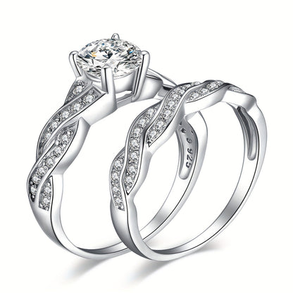 925 Sterling Silver Infinity Knot Bridal Ring Set of 2 for Women – Round Cut Cubic Zirconia Stackable Wedding Engagement Rings, Silver & Gold, Sizes 4-12